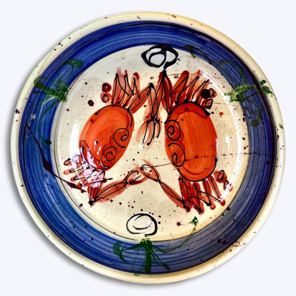 Large Red Crab Serving Bowl 12" Hand Painted Seafood Pasta Platter Nautical Dish